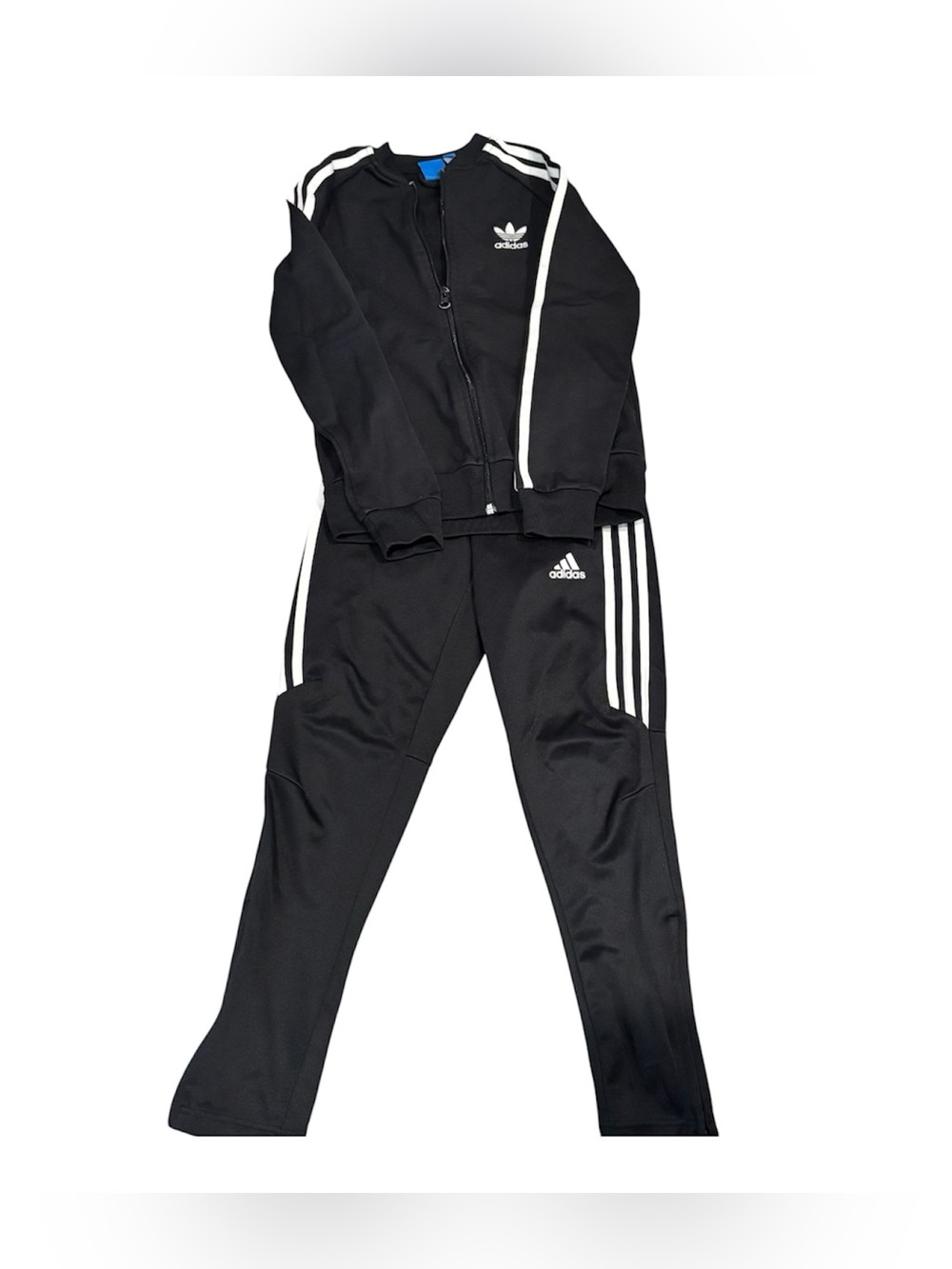 adidas Kids Black Track Jacket & Joggers with White Stripes